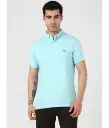 UrbanMark Men 100% Cotton Half Sleeves Regular Fit Solid Polo T Shirt-Light Blue