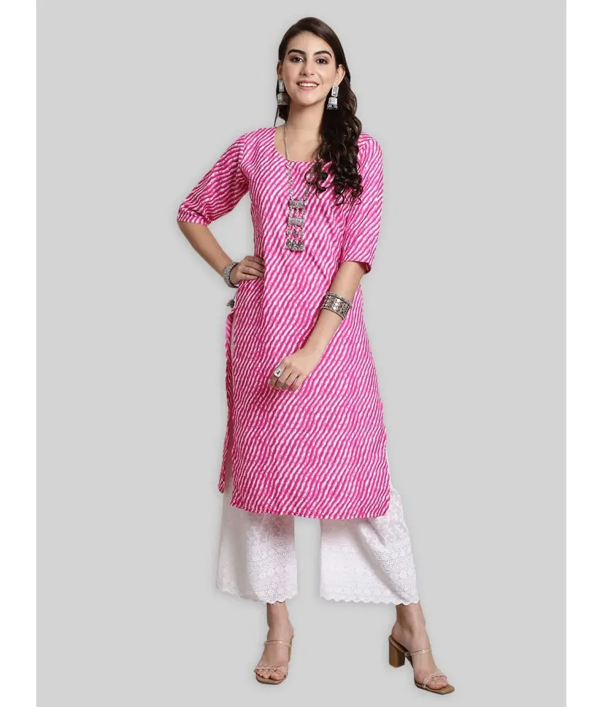 Crepe Striped Straight Women's Kurti - Pink ( Pack of 1 )