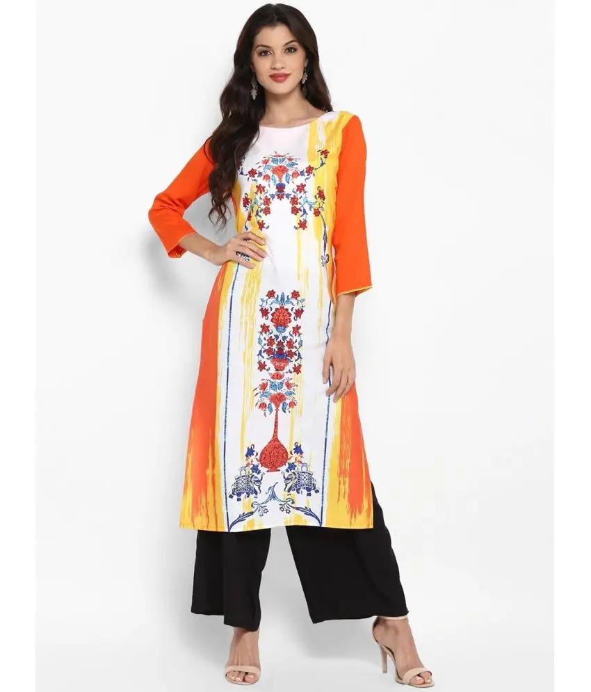 Vaamsi Polyester Printed Straight Women's Kurti - Orange ( Pack of 1 )