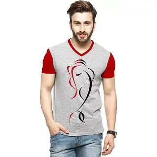 Odoky Men's Ganesha Printed Half Sleeves V-Neck T-Shirt