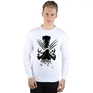 Wolverine Printed White Full Sleeve Cotton T-shirt