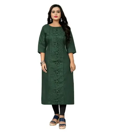 Hetsa - Green Cotton Blend Women's Straight Kurti ( Pack of 1 )